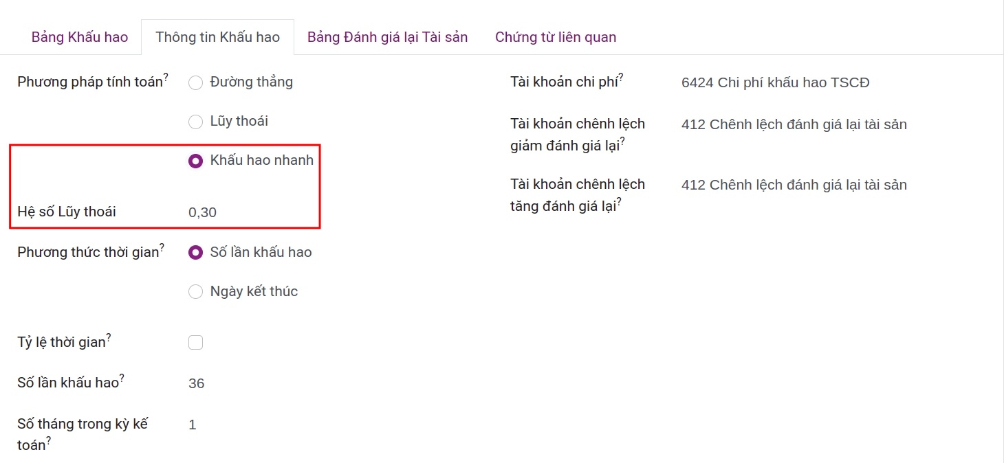 Điều chỉnh thông tin trên bảng thông tin Tài sản trên Viindoo