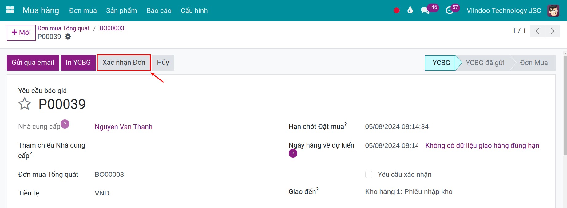 Xác nhận Yêu cầu báo giá