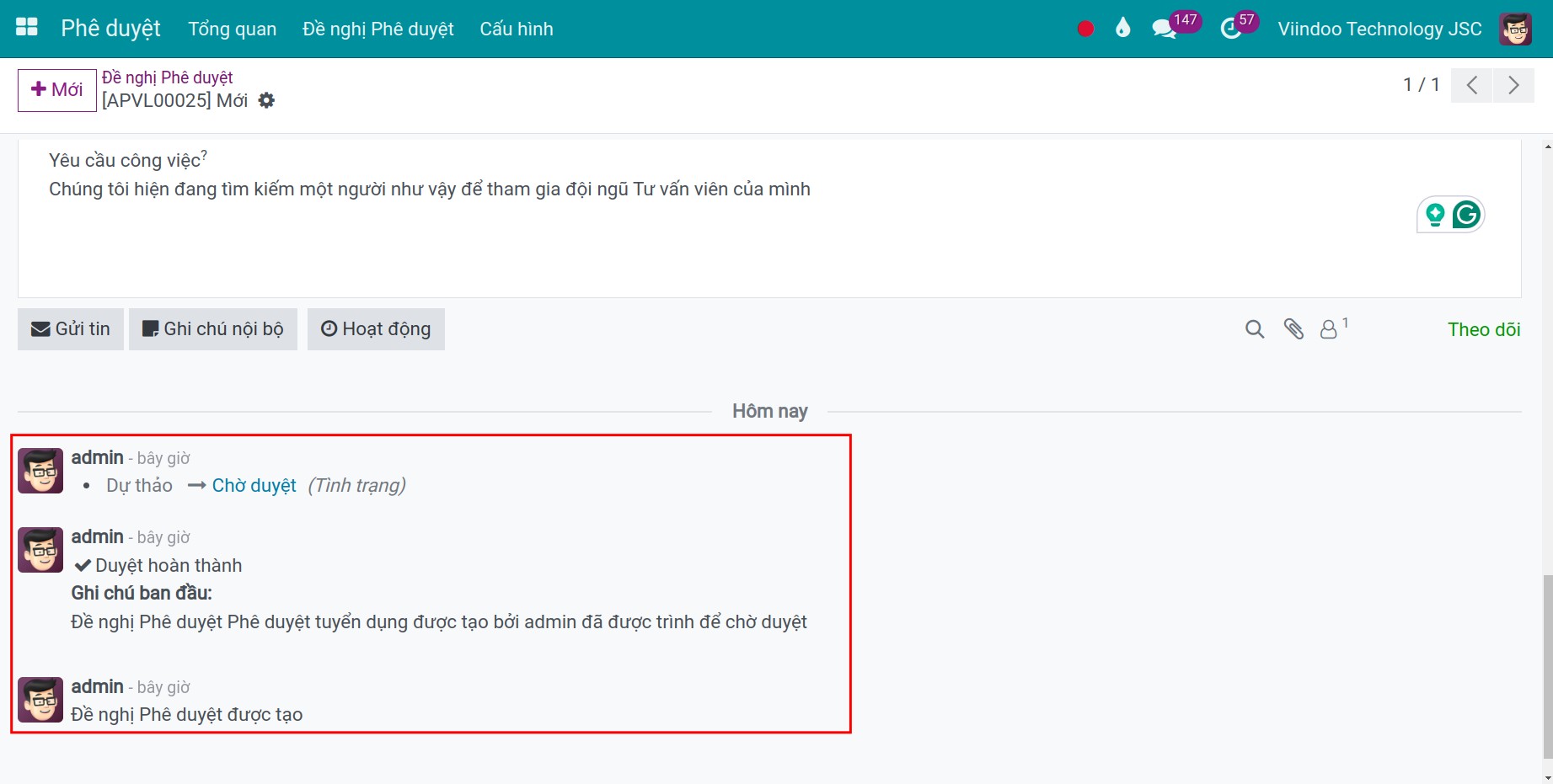 Người phê duyệt trên phiếu đề nghị