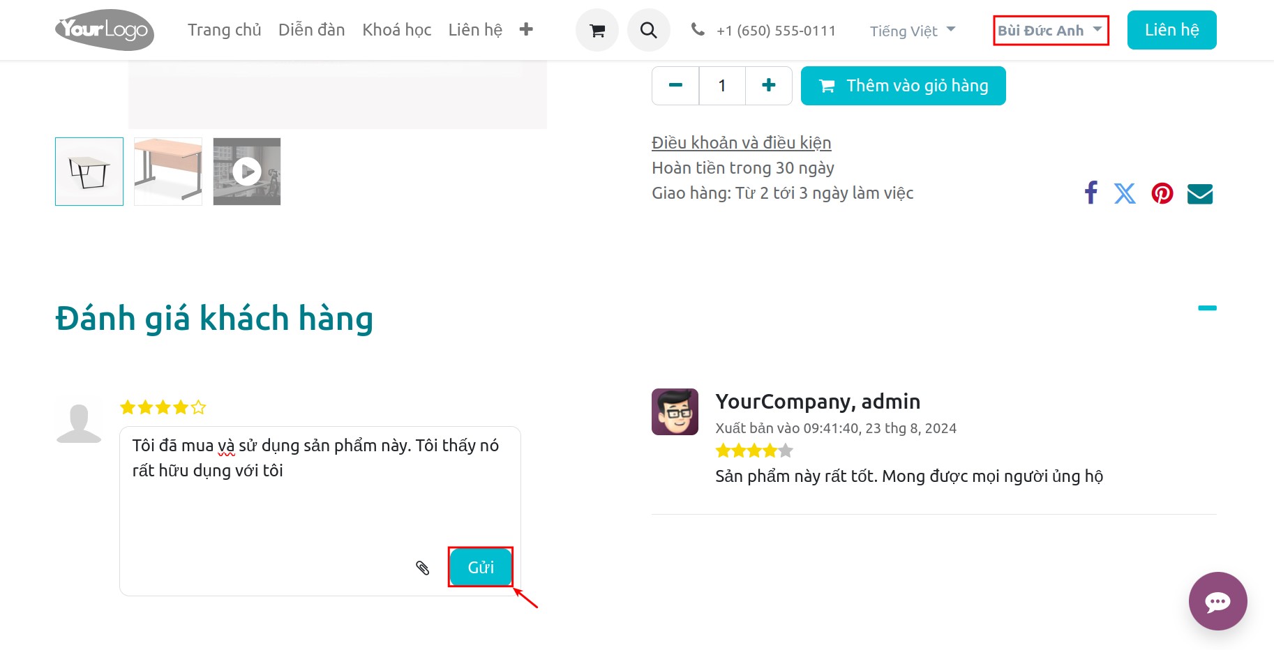 Nhập thông tin đánh giá sản phẩm