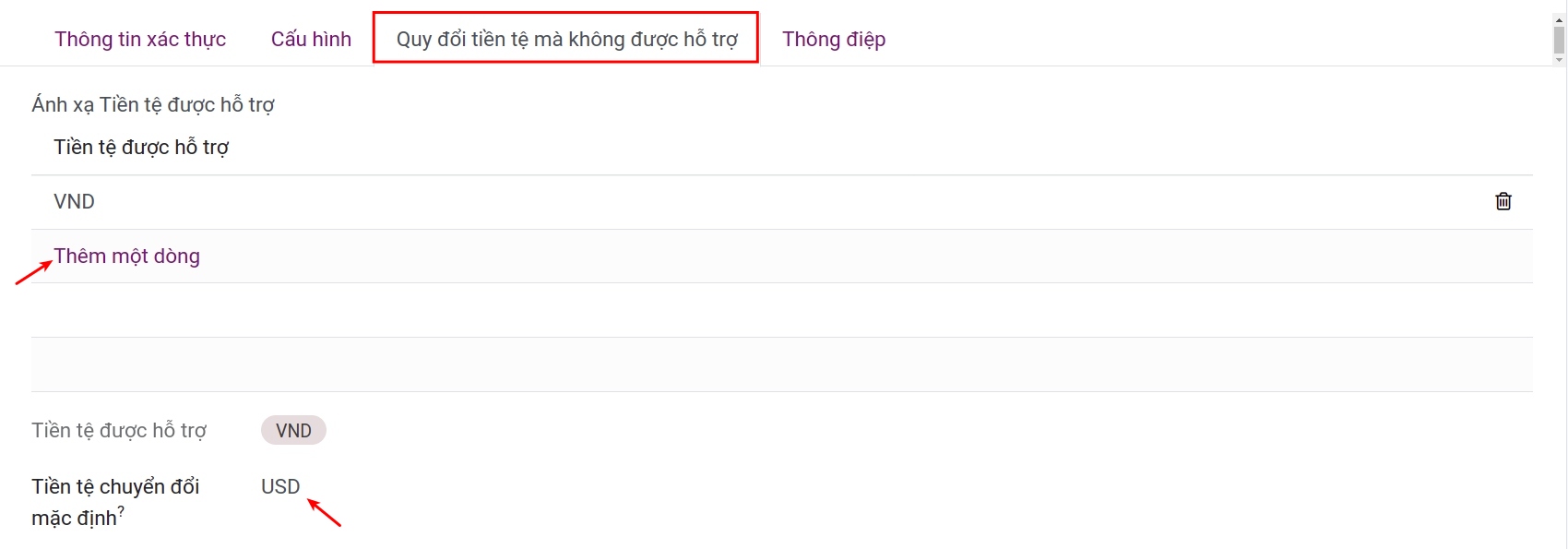 Tab Quy đổi tiền tệ không được hỗ trợ - Viindoo Accounting
