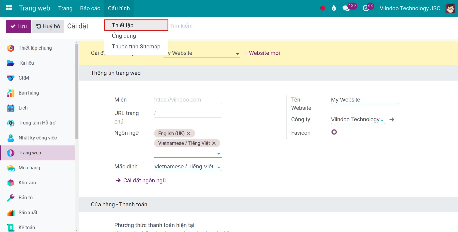 Thiết lập ứng dụng Website