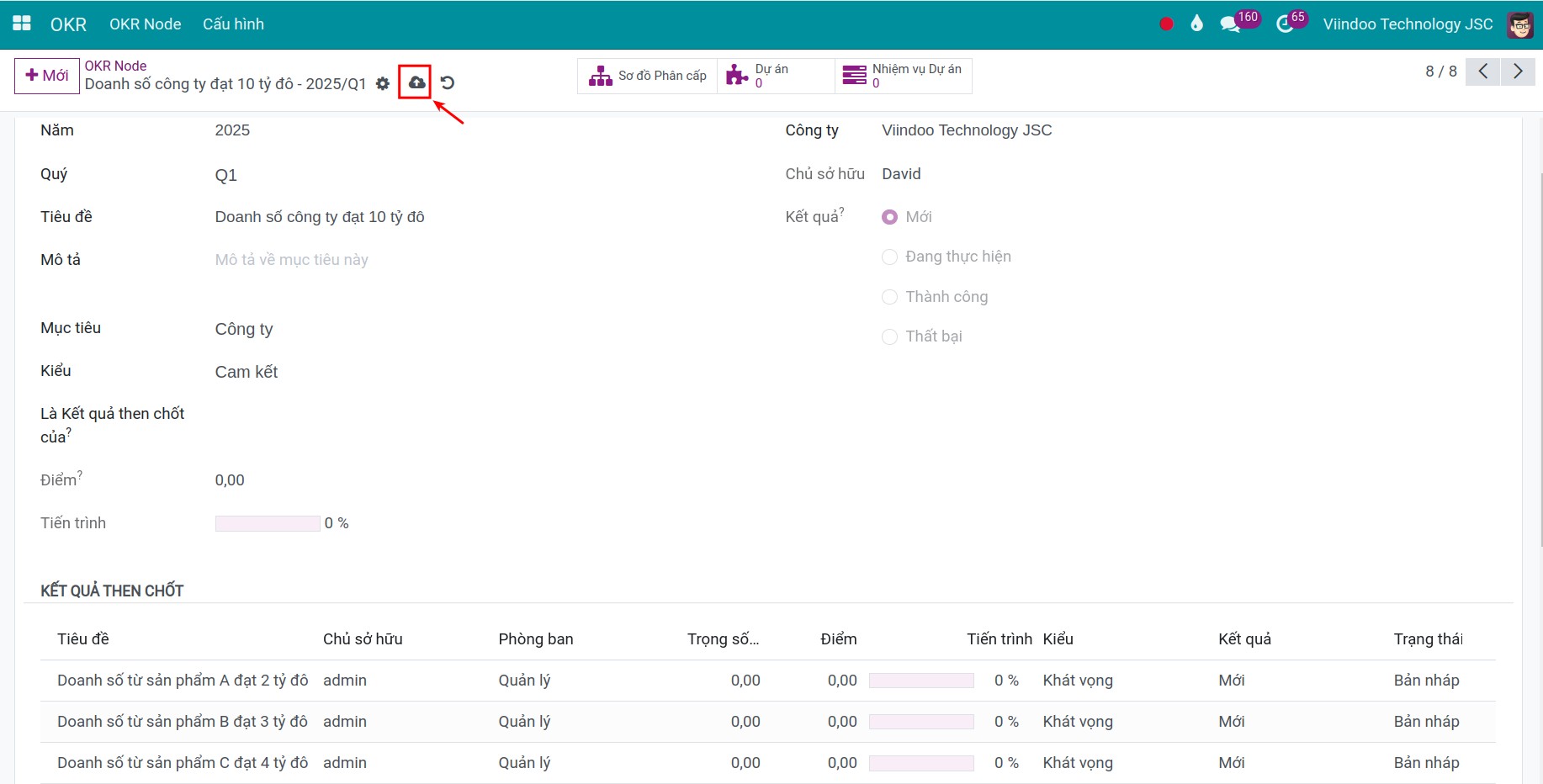 Lưu OKR Node trên Viindoo 