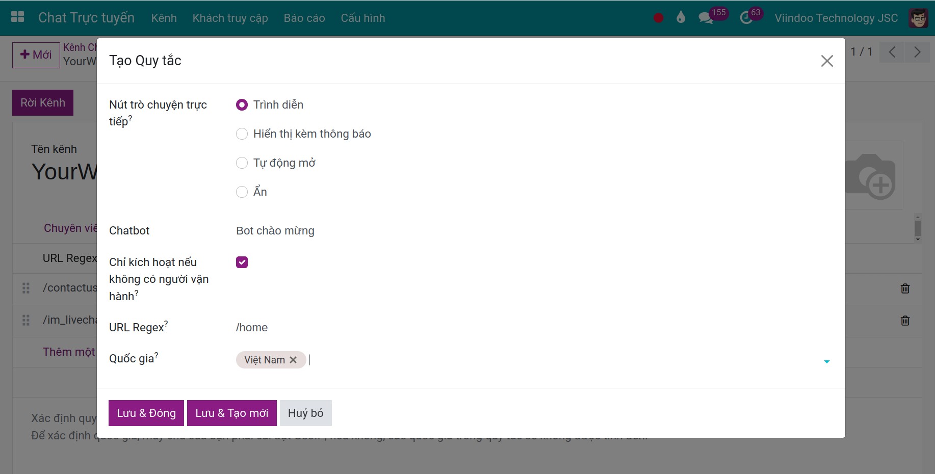 Tạo quy tắc kênh