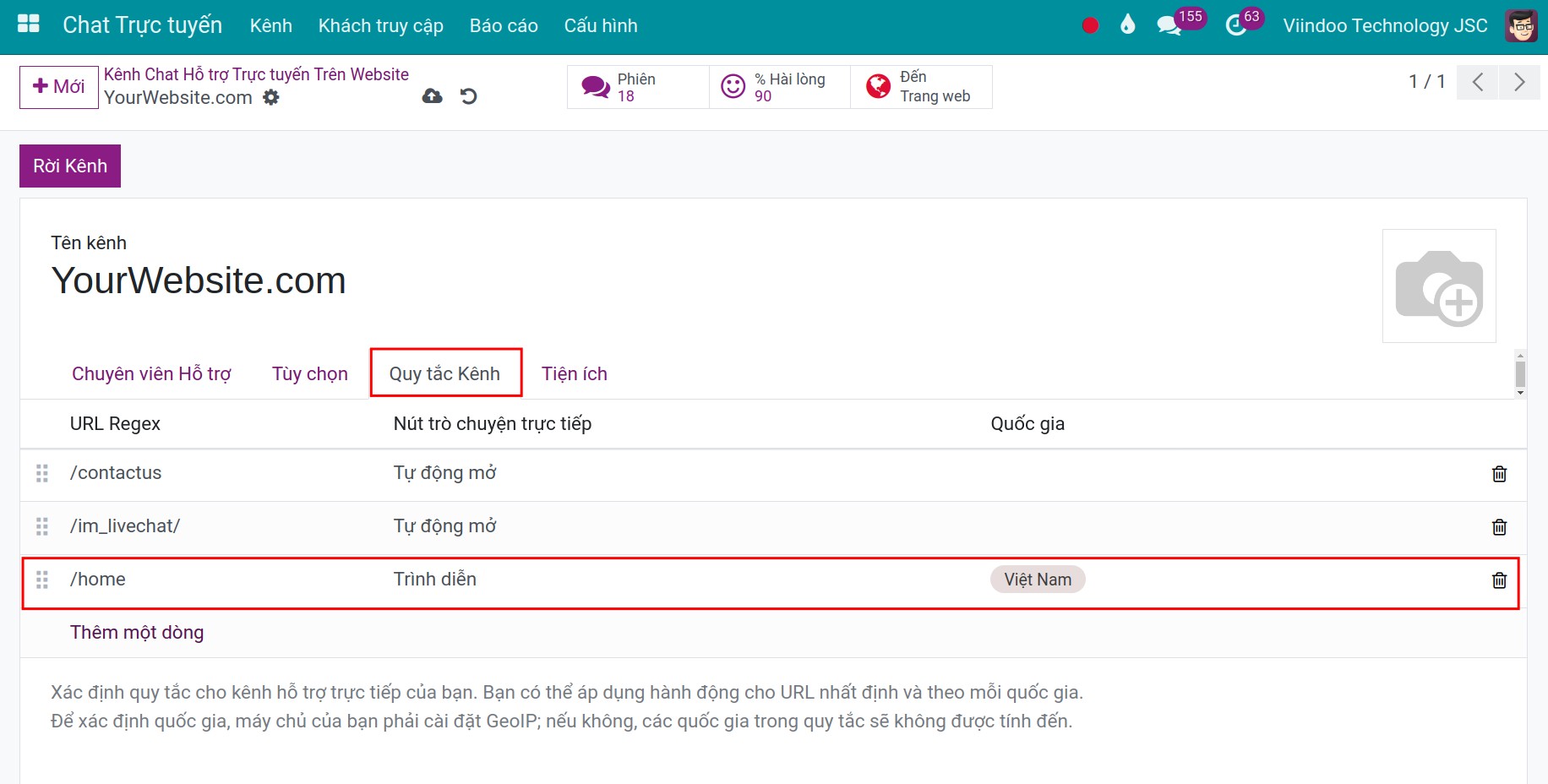 Thiết lập quy tắc kênh