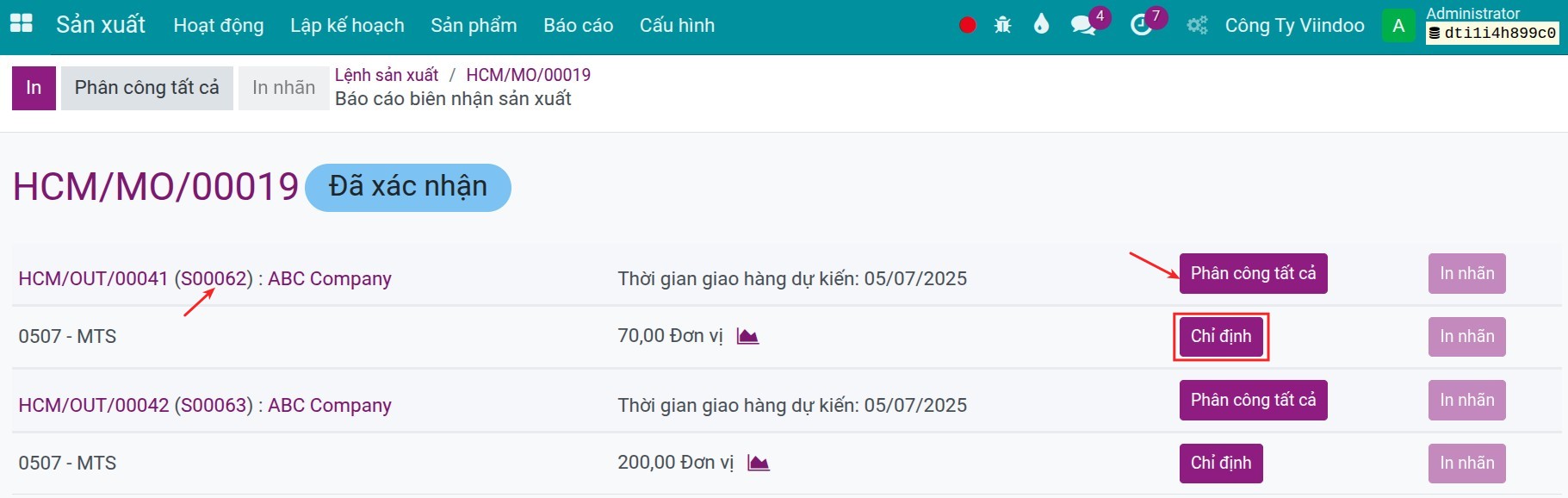 Chỉ định lệnh sản xuất cho đơn bán
