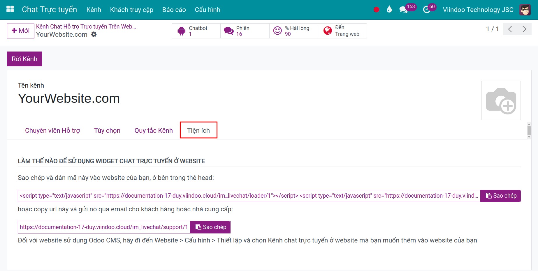 Thiết lập thông tin widget