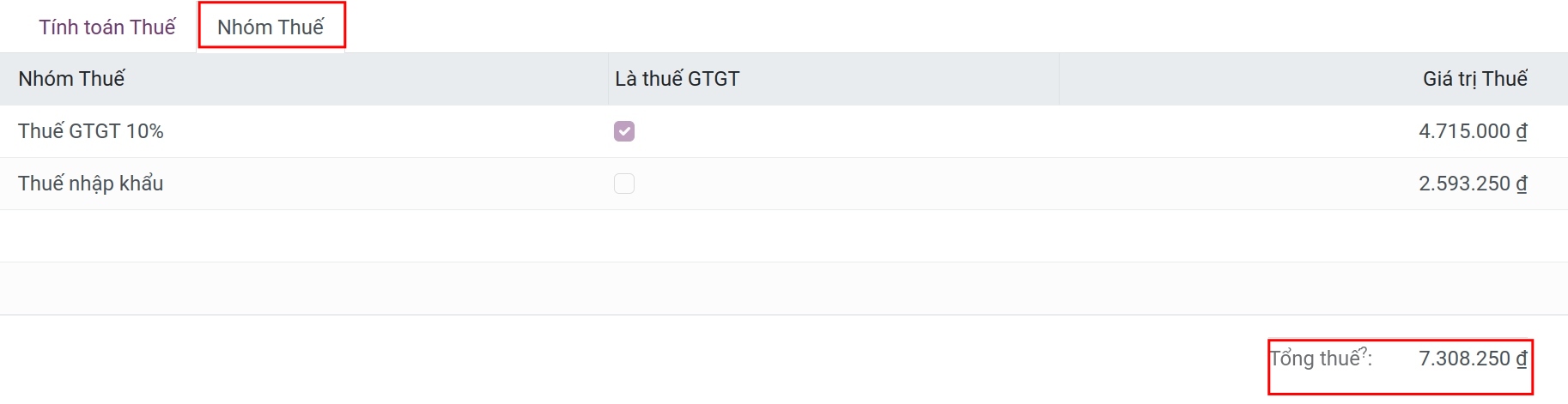 Nhóm thuế - Quản lý xuất nhập khẩu Viindoo