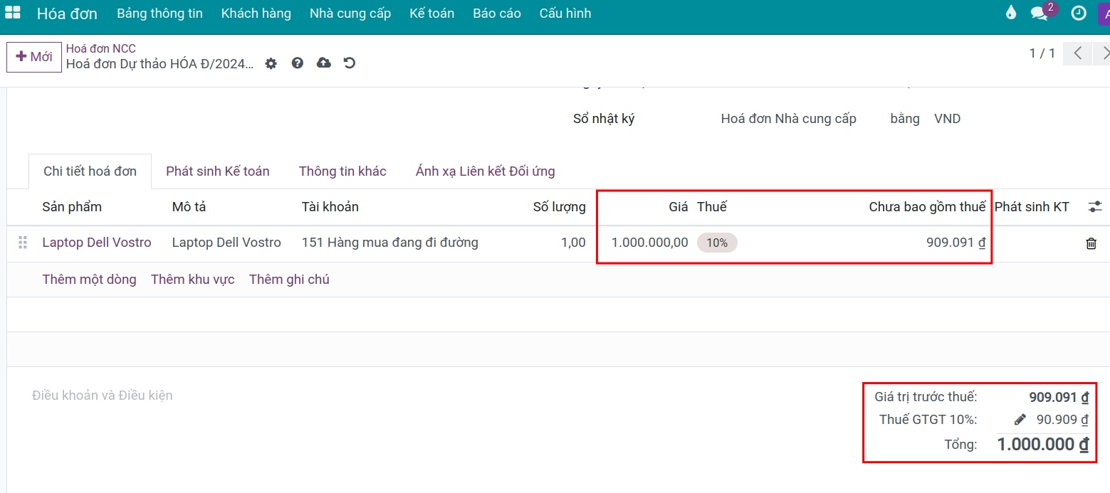 Giá đã bao gồm thuế trên hóa đơn