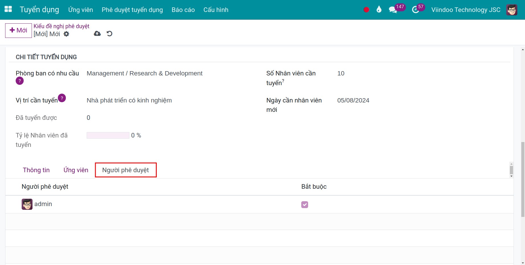 Người phê duyệt Đề nghị Tuyển dụng