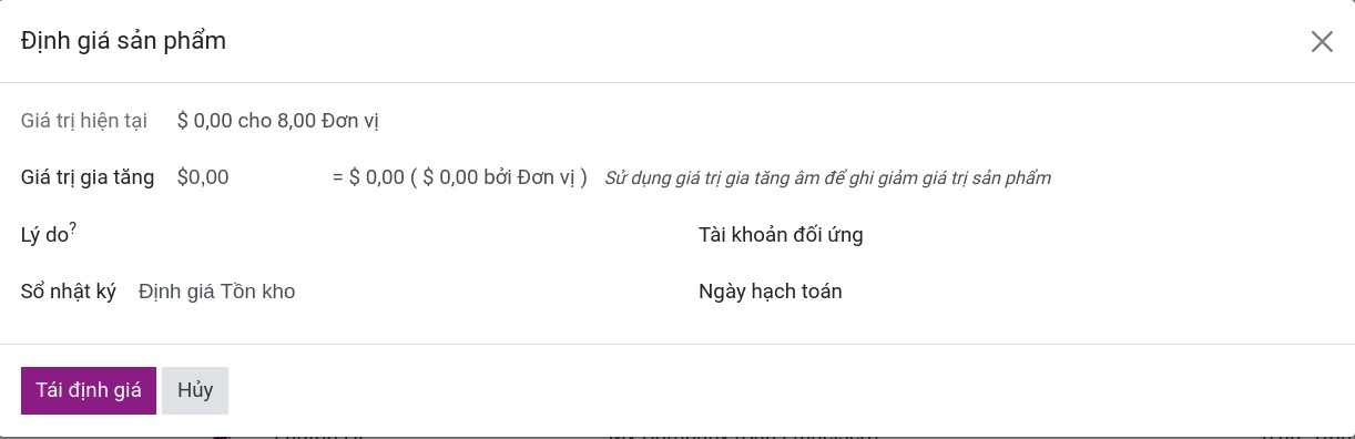 Điều chỉnh giá trị sản phẩm trong Viindoo