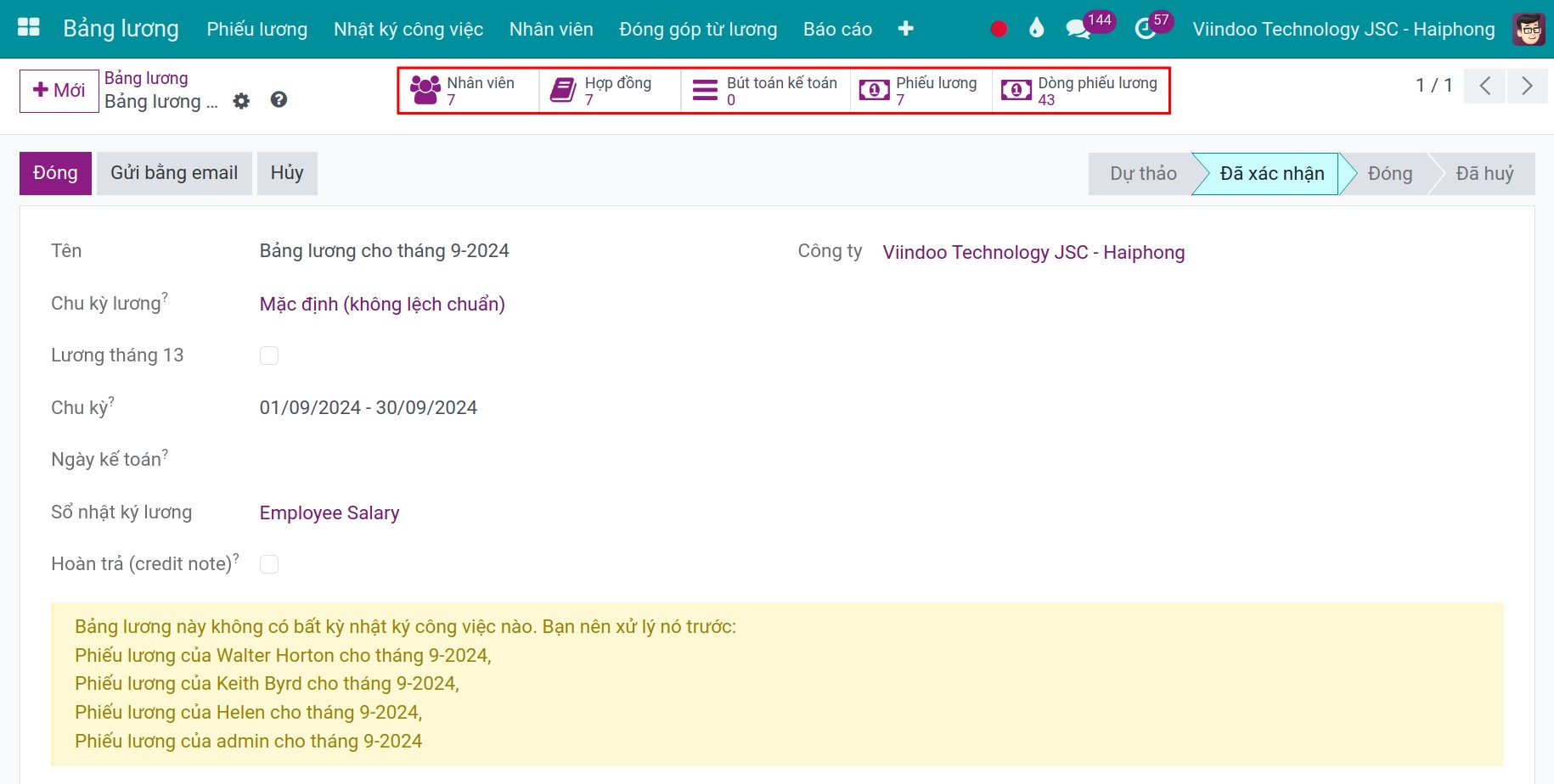 Menu thống kê các giao diện truy vấn từ bảng lương - Phần mềm quản lý tính lương Viindoo