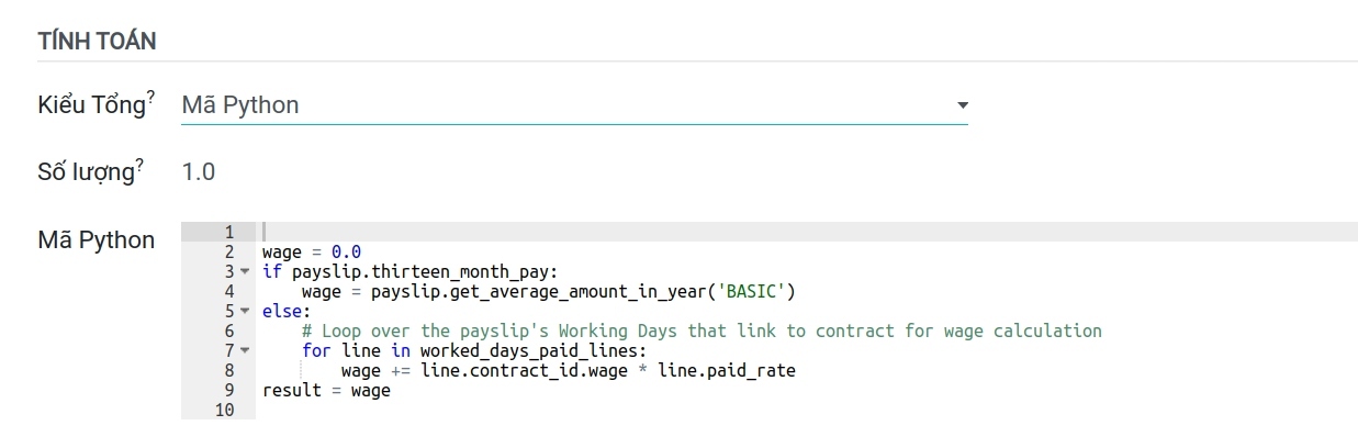 Kiểu công thức tính toán Mã Python Quy tắc lương Bảng lương Viindoo