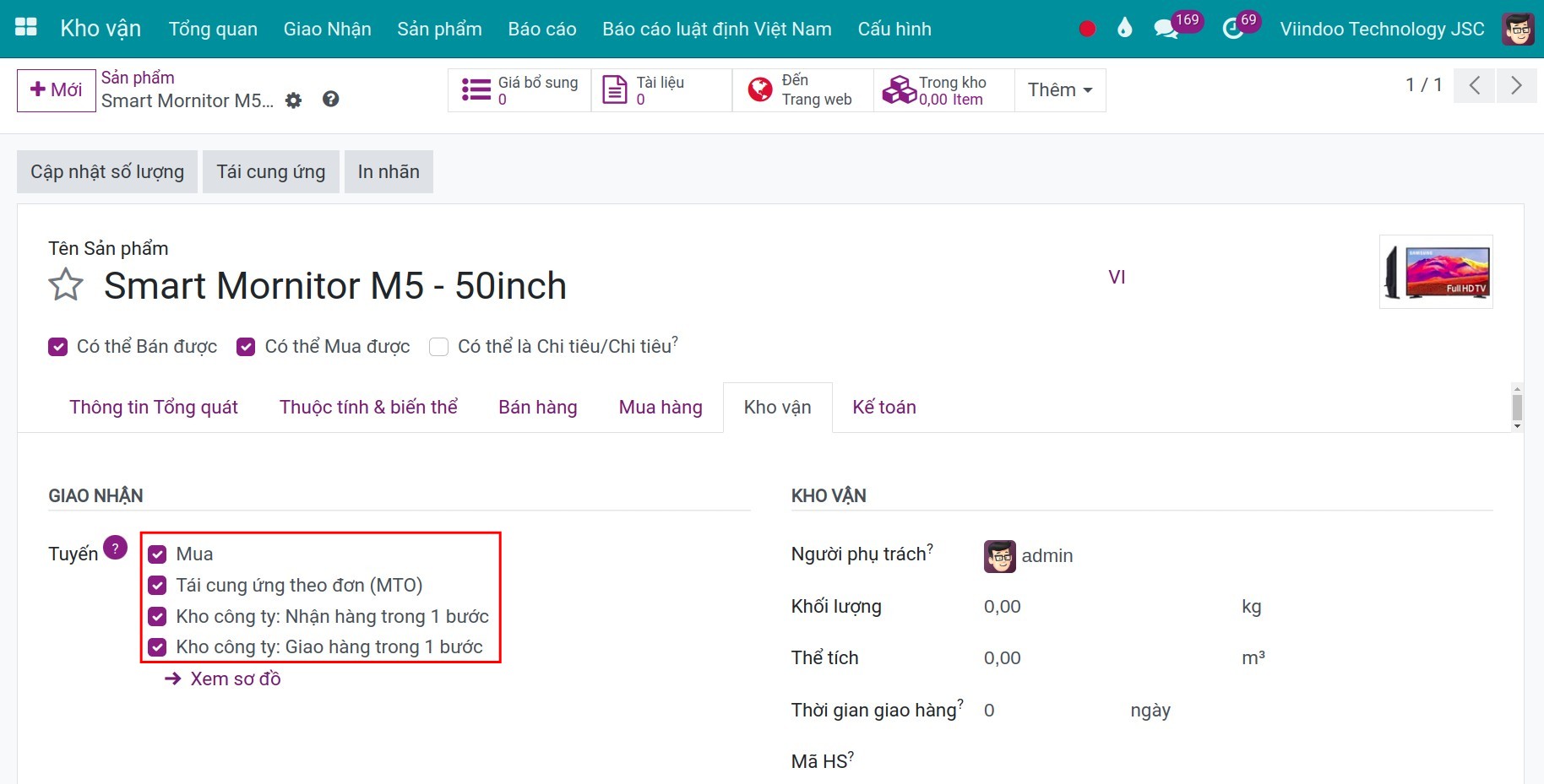 Cấu hình tuyến cung ứng trên sản phẩm Kho vận Viindoo