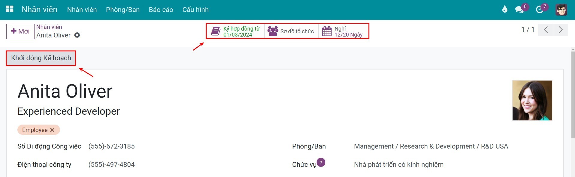 Smart buttons trên giao diện nhân viên Viindoo