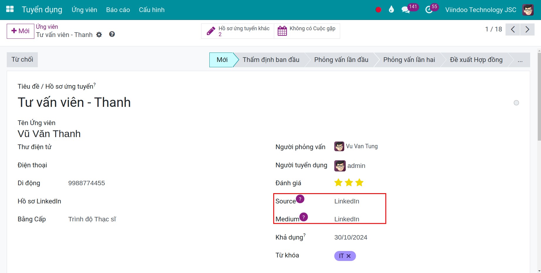 Tạo hồ sơ ứng viên có nguồn