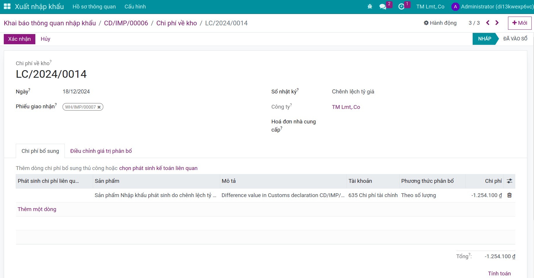 landed cost cho chênh lệch tỷ giá