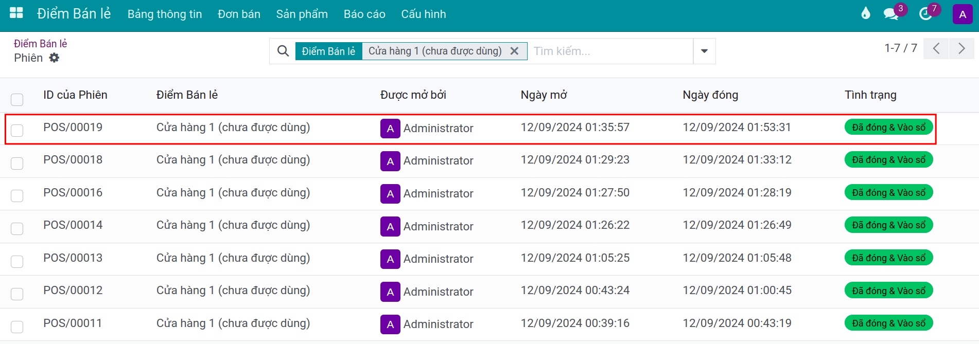 Đóng phiên bán hàng và Vào sổ bút toán