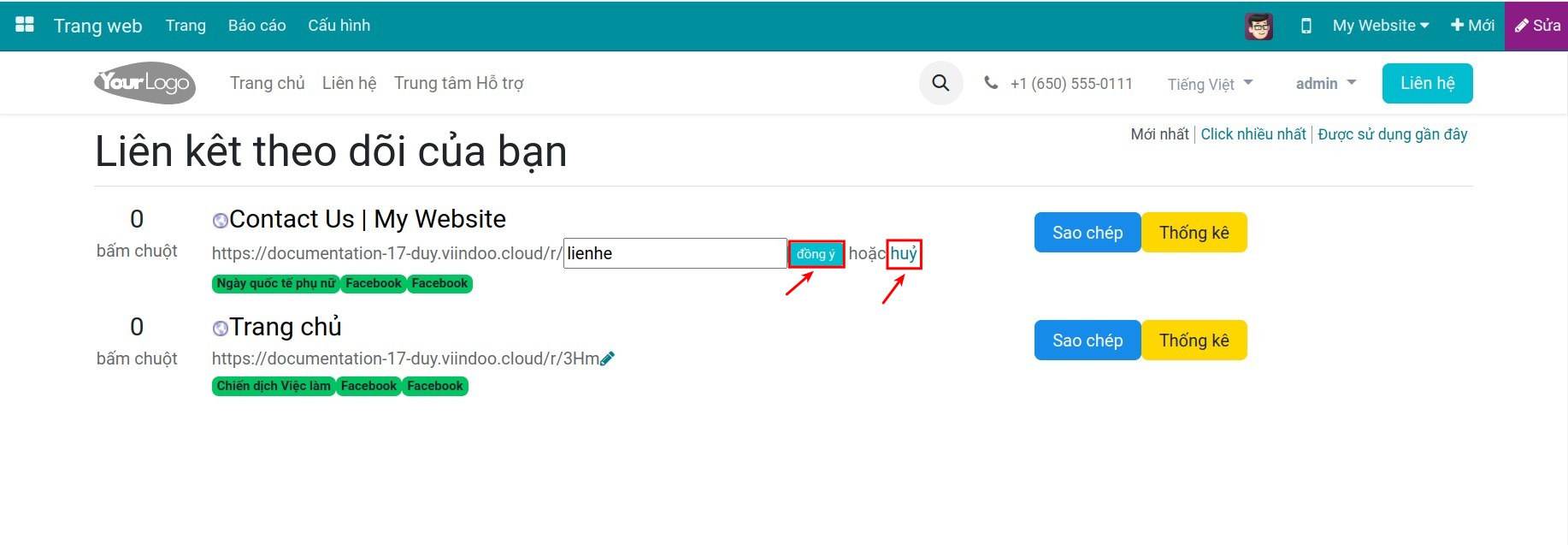 Xác nhận chỉnh sửa theo vết link