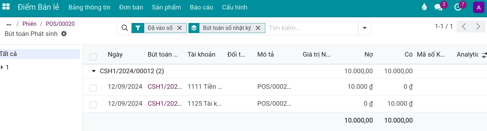 Bút toán chênh lệch Viindoo PoS