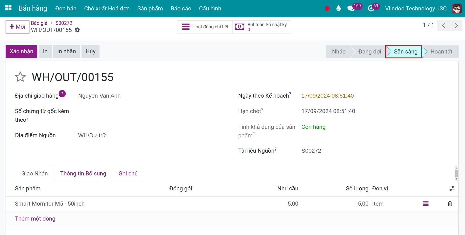 Xác nhận đơn nhận hàng