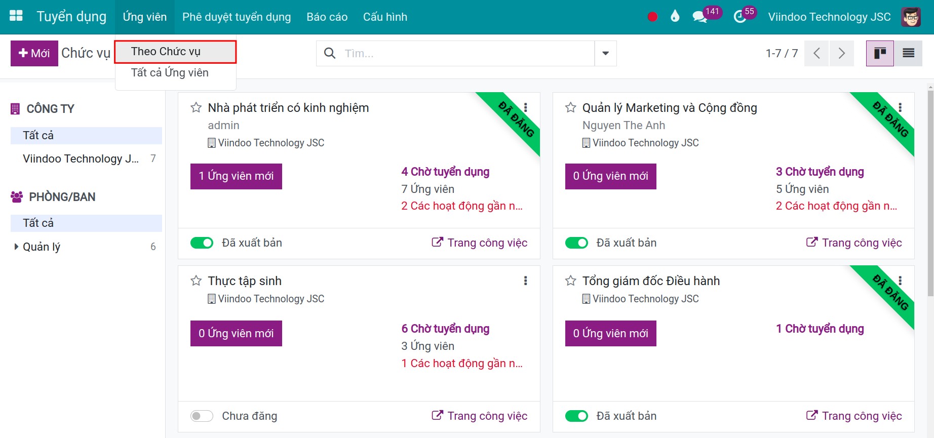 Nút ứng viên trên chức vụ.