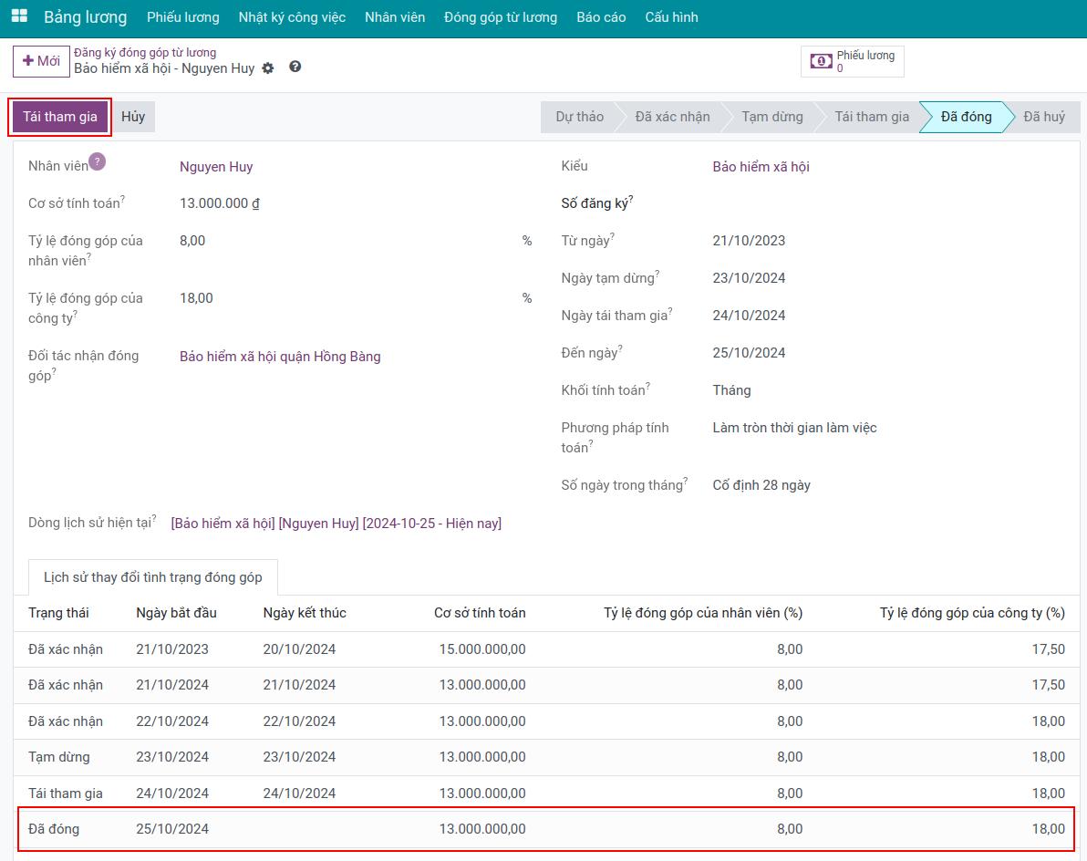 Tái khởi động cho bản ghi đăng ký đóng bảo hiểm đã đóng