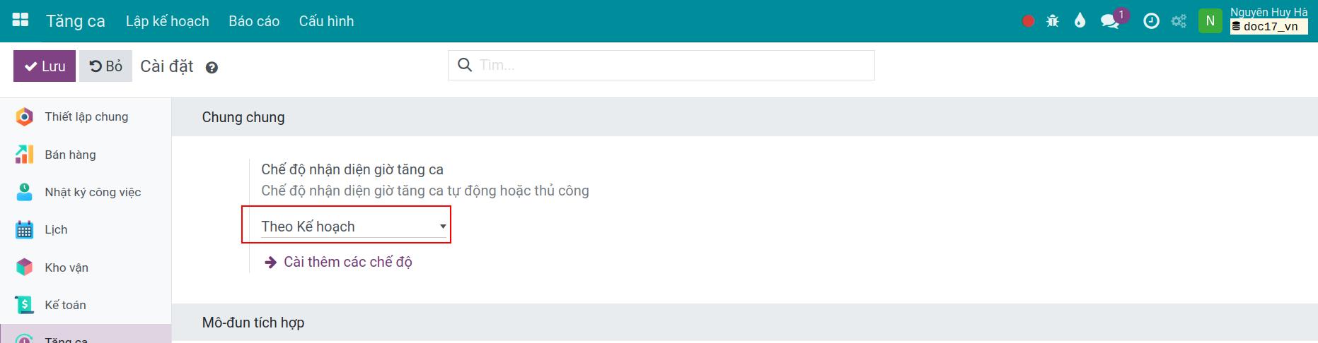 Chế độ nhận diện tăng ca