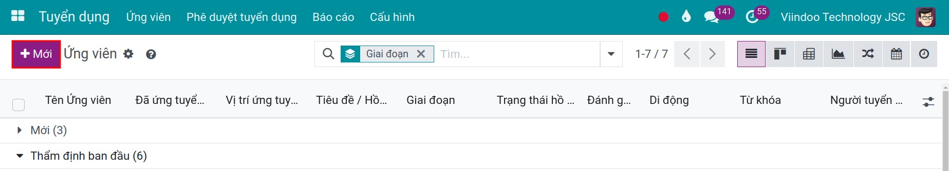 Tạo ứng viên cho một chức vụ cụ thể.