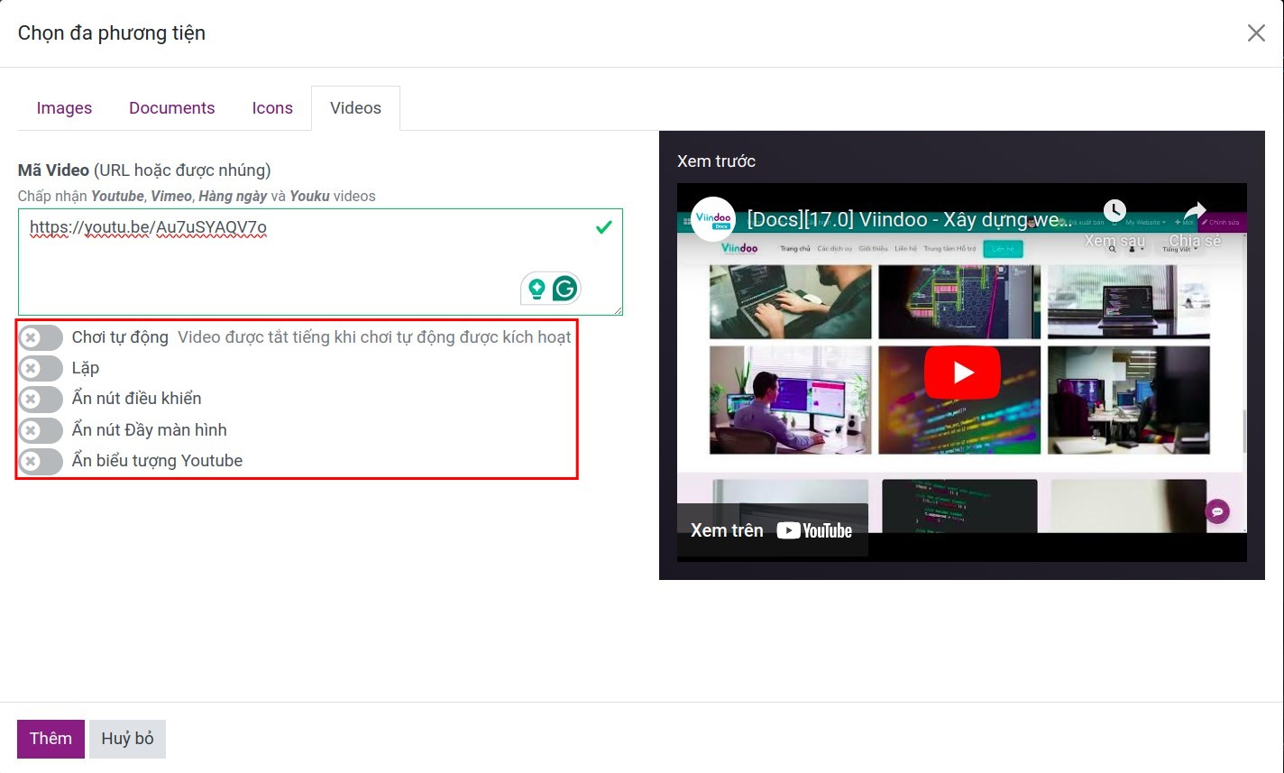 Tùy chọn hiển thị video