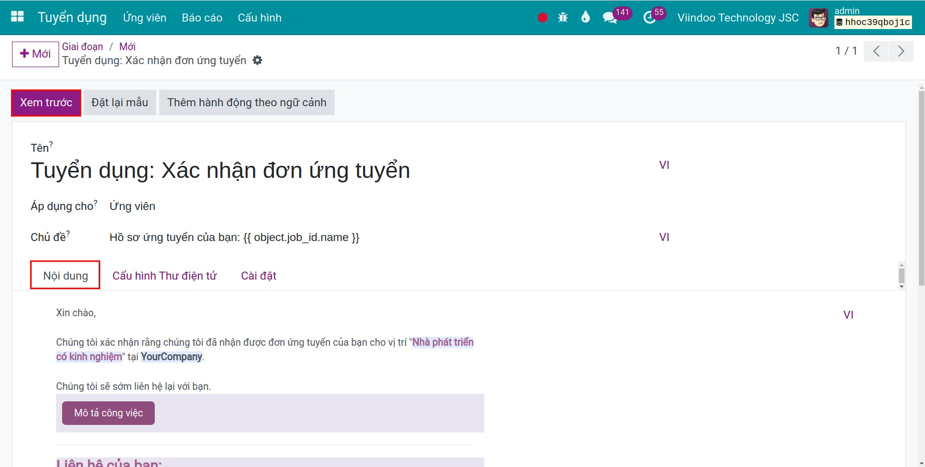 Tạo mẫu email tab nội dung