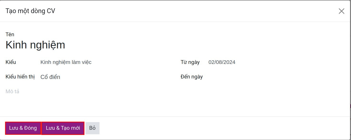 Cửa sổ tạo sơ yếu lý lịch