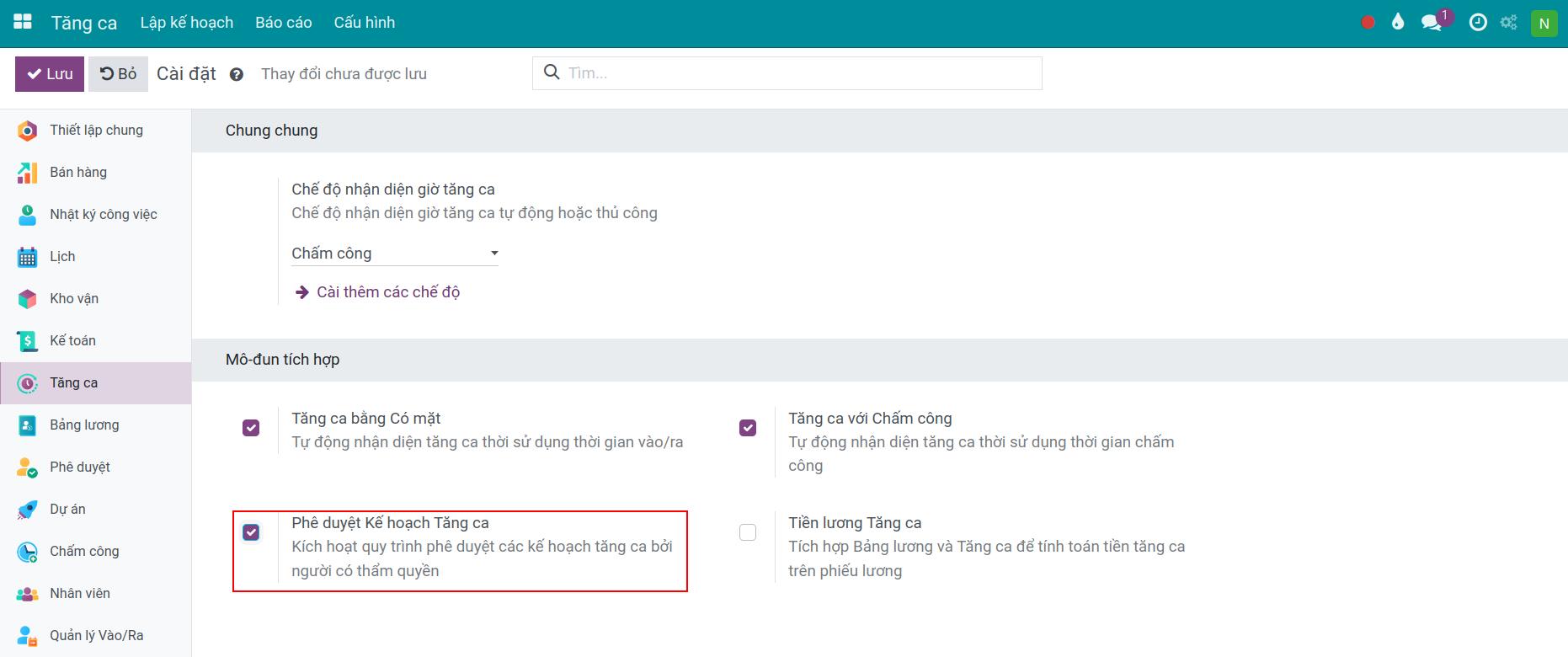 Phê duyệt tăng ca