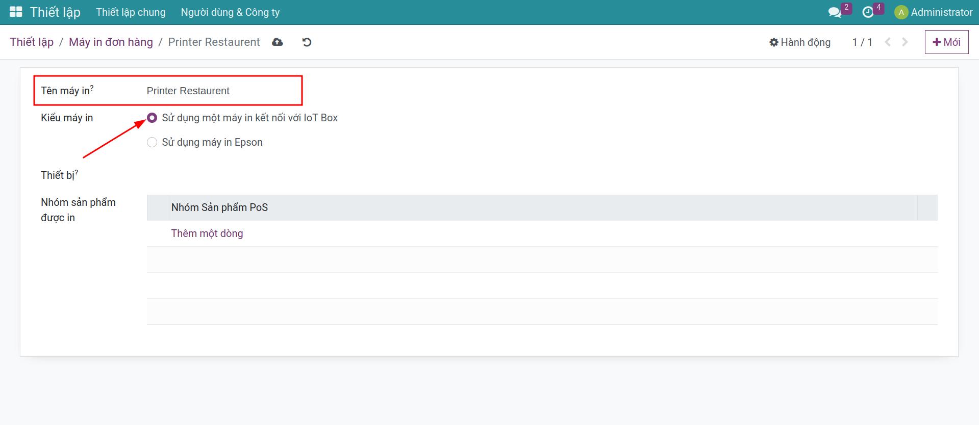 Lựa chọn in thông qua IoT