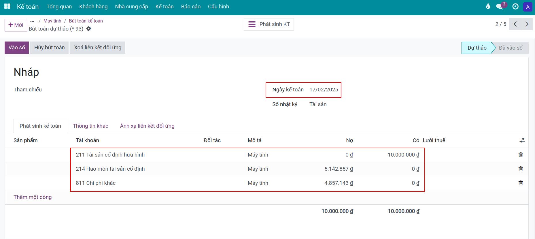 Bút toán xoá sổ Tài sản
