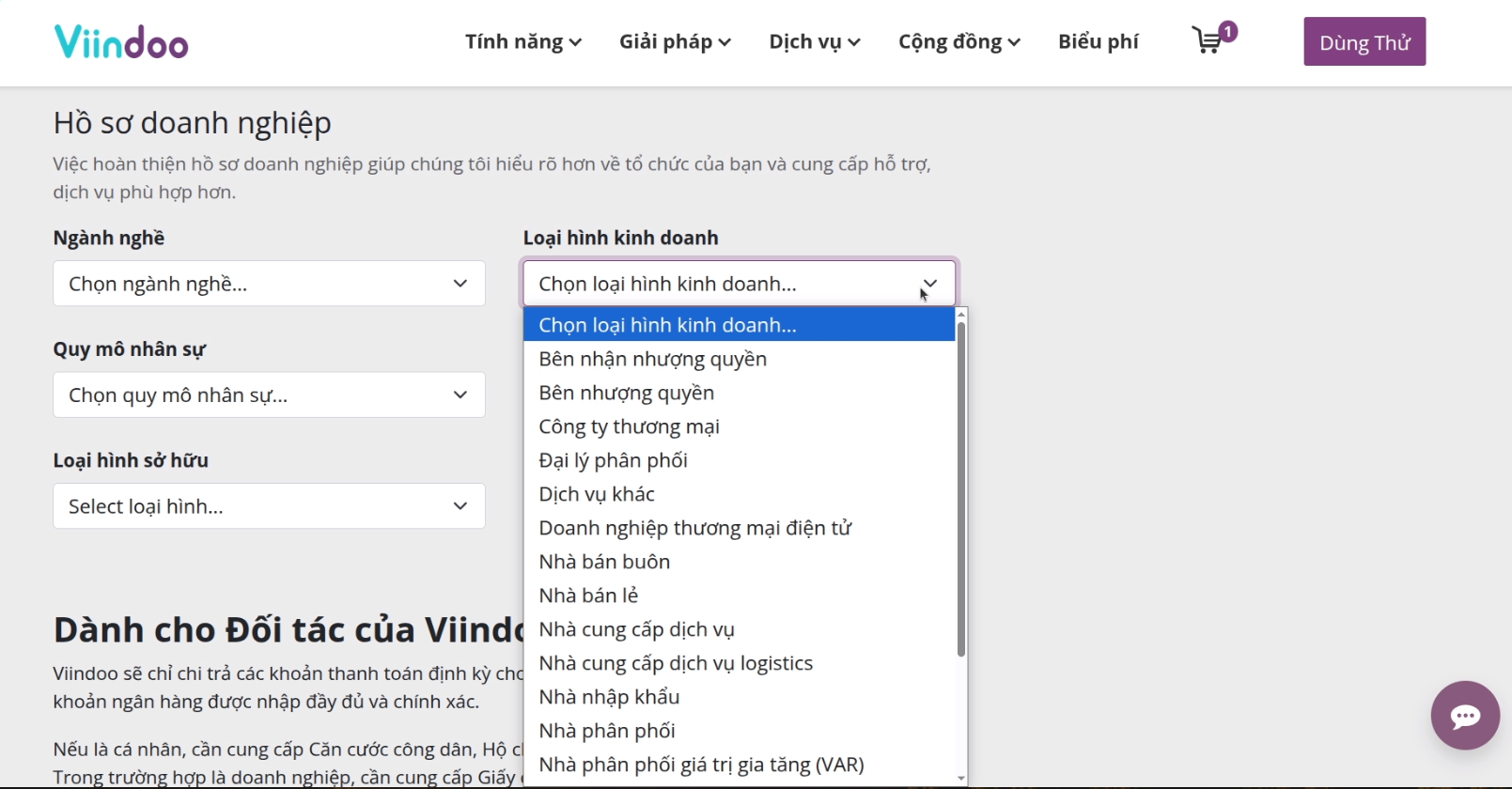 Loại hình Kinh doanh - Viindoo Portal