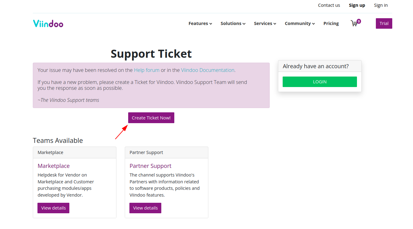 Tạo ticket trên website Viindoo