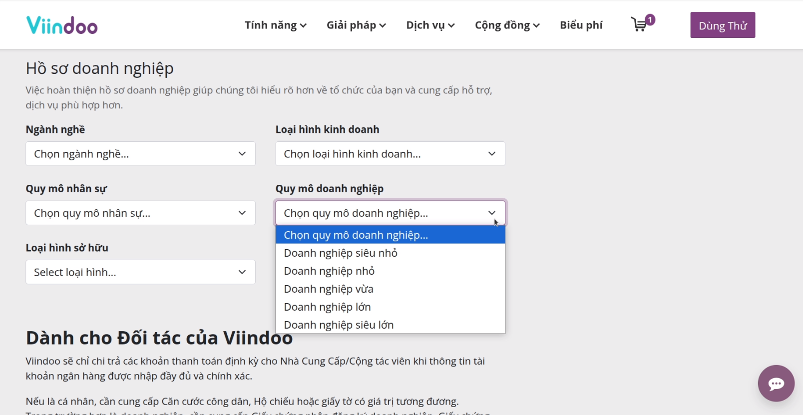 Quy mô doanh nghiệp - Viindoo Portal
