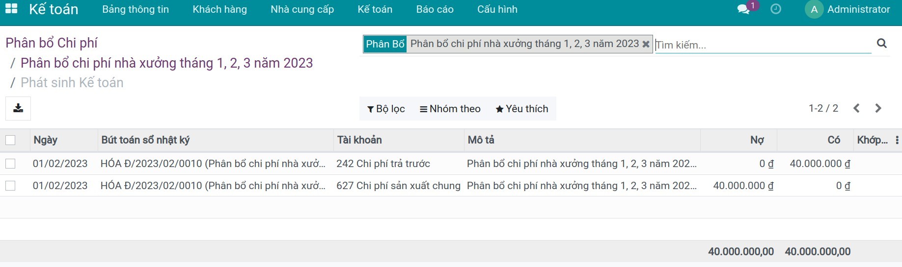 Kiểm tra Bút toán phân bổ Viindoo