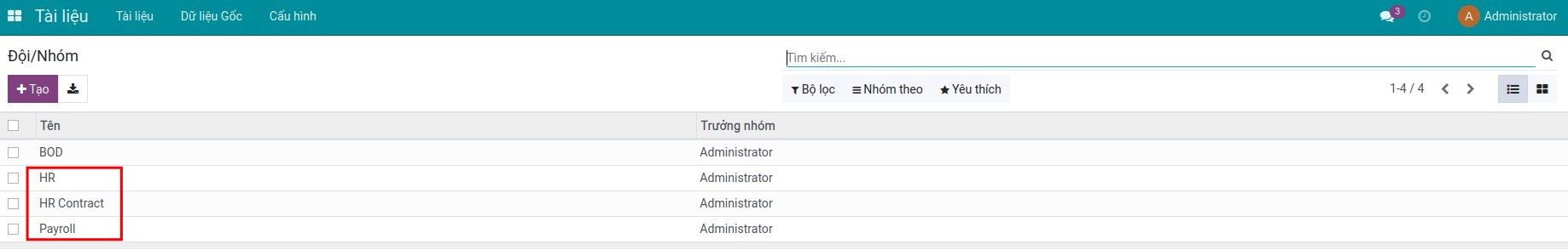 Dữ liệu đội/nhóm mẫu