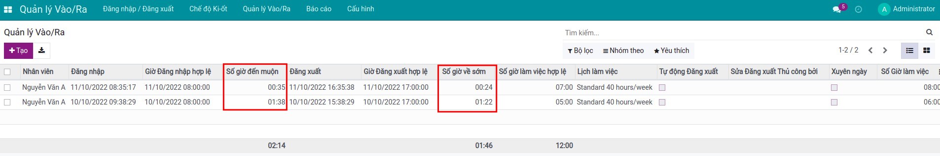 Tự động tính toán giờ đi muộn về sơm trên ứng dụng quản lý vào ra của Viindoo