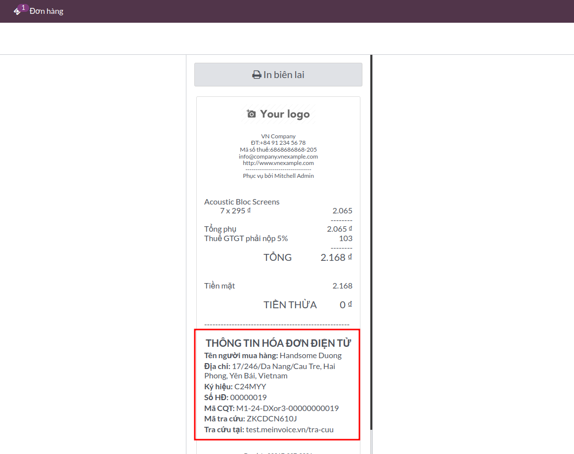 Biên lai bán lẻ meInvoice