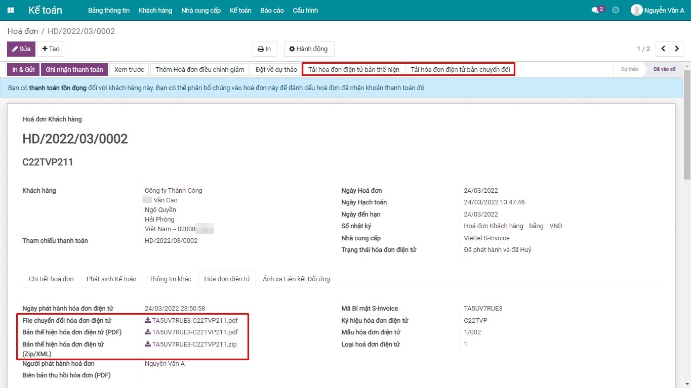 Tải về hóa đơn điện tử