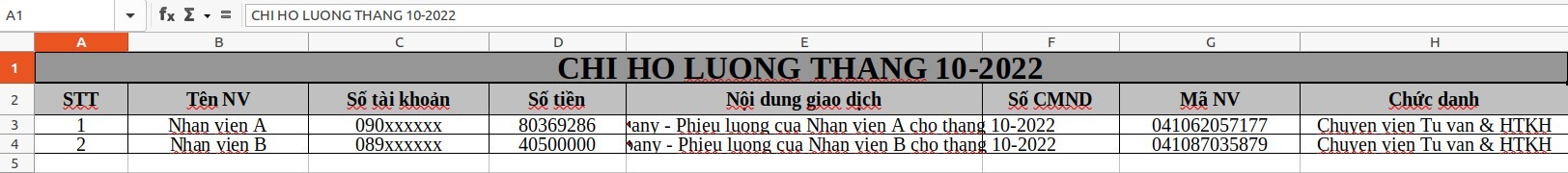 Bảng chi lương theo mẫu ACB