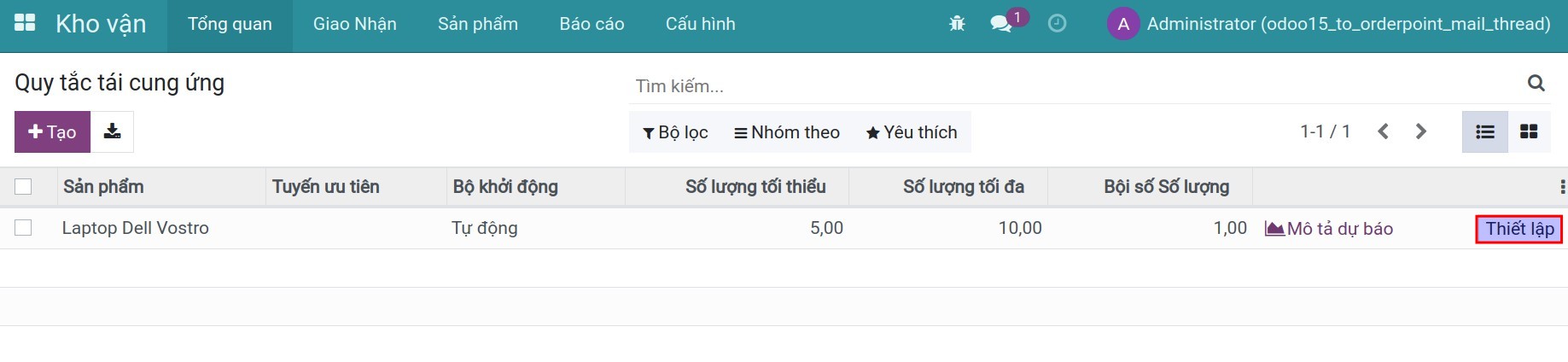 Xem thiết lập quy tắc tái cung ứng cho sản phẩm