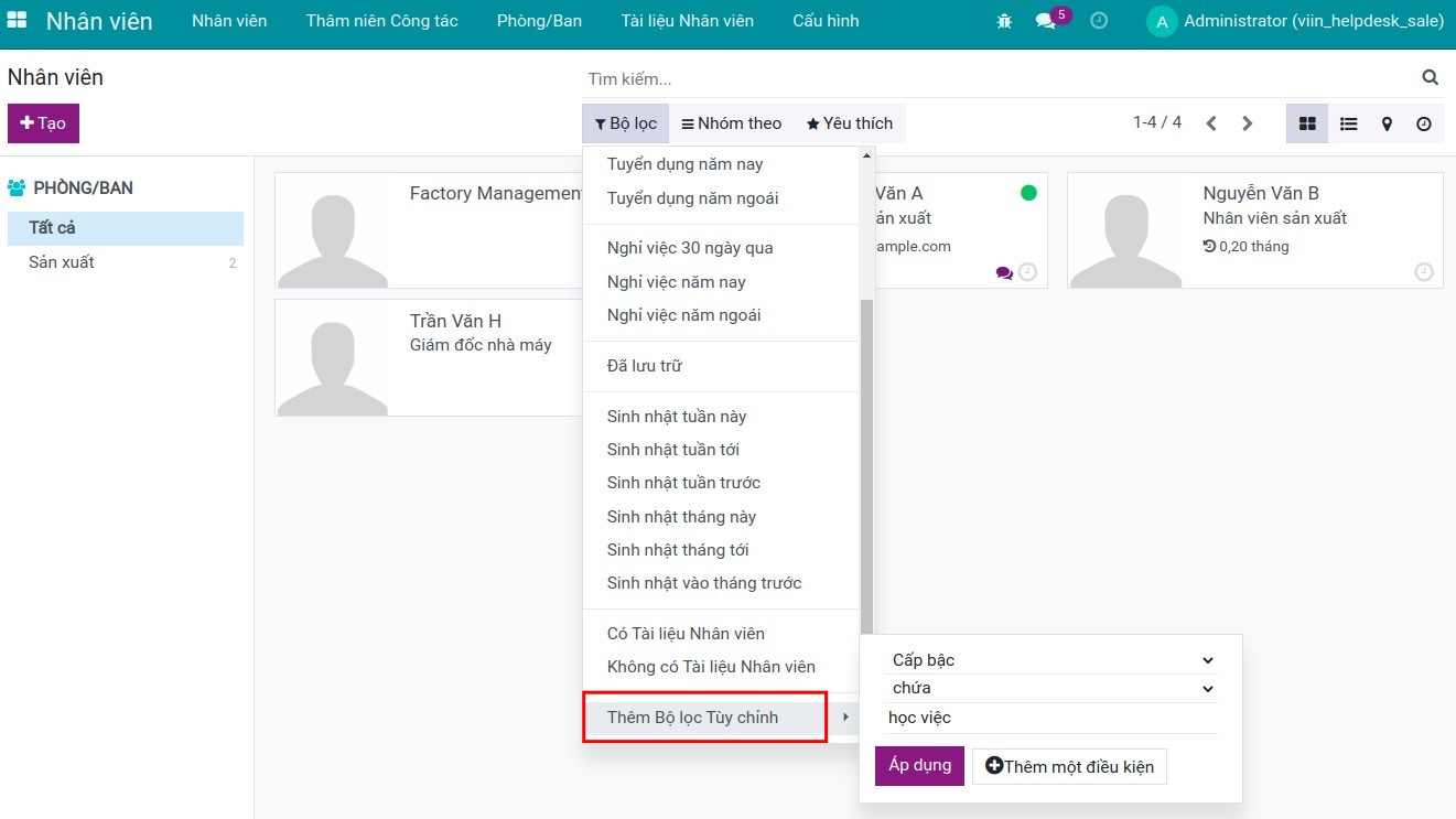 Quản lý nhân viên theo bộ lọc tùy chỉnh
