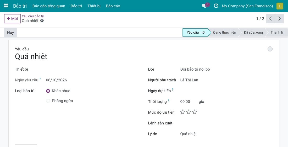 Yêu cầu có tiêu đề Quá nhiệt, chỉ cần chọn lý do là có