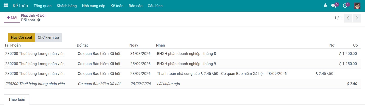 Các phát sinh đã được đối soát, với nút Hủy đối soát
