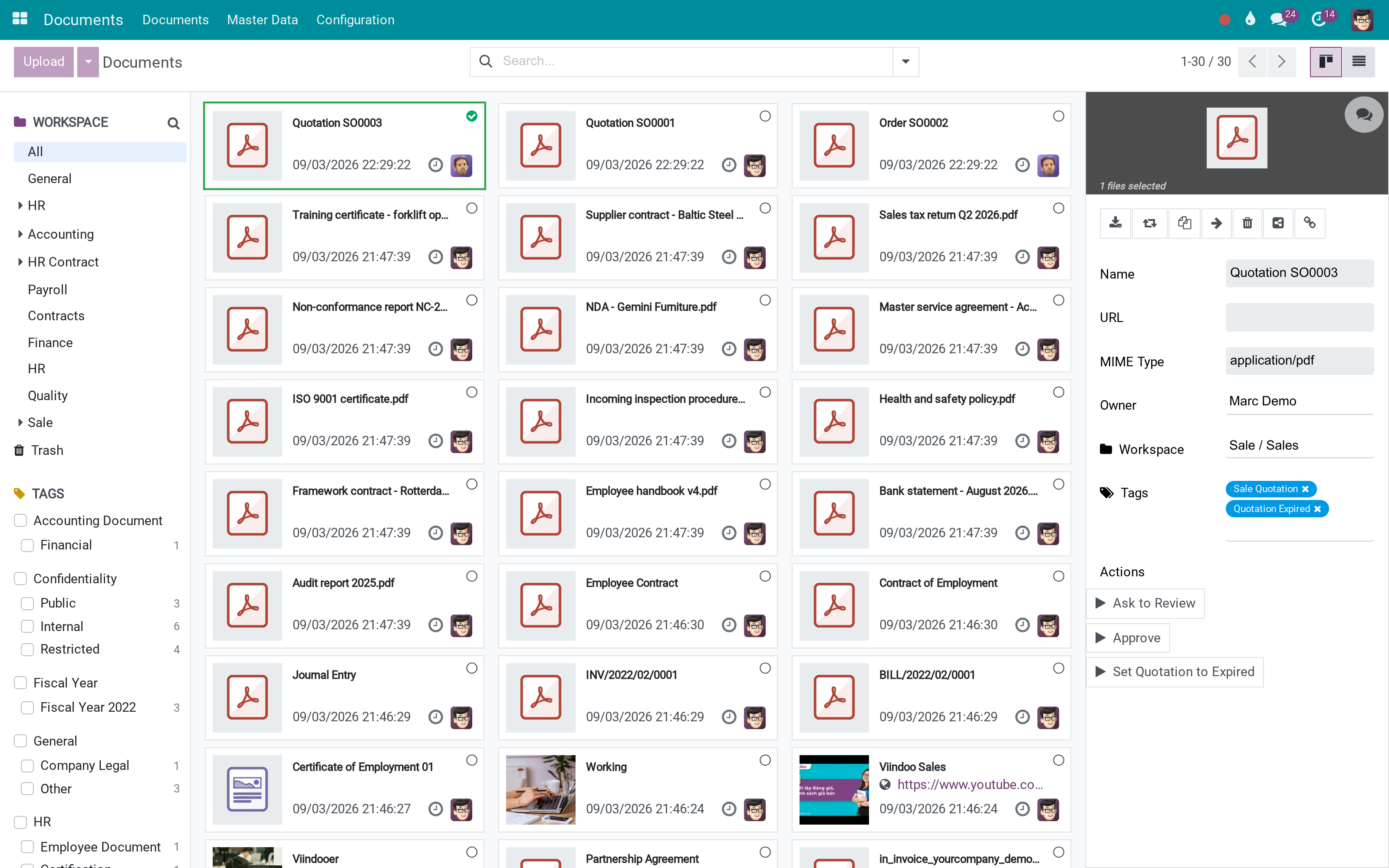 A document with its workspace, tags and preview
