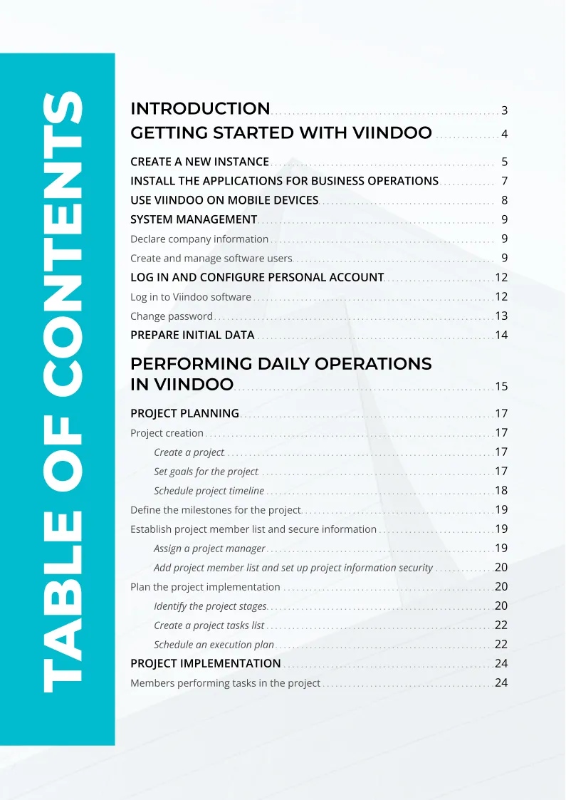 Table of content Ebook
